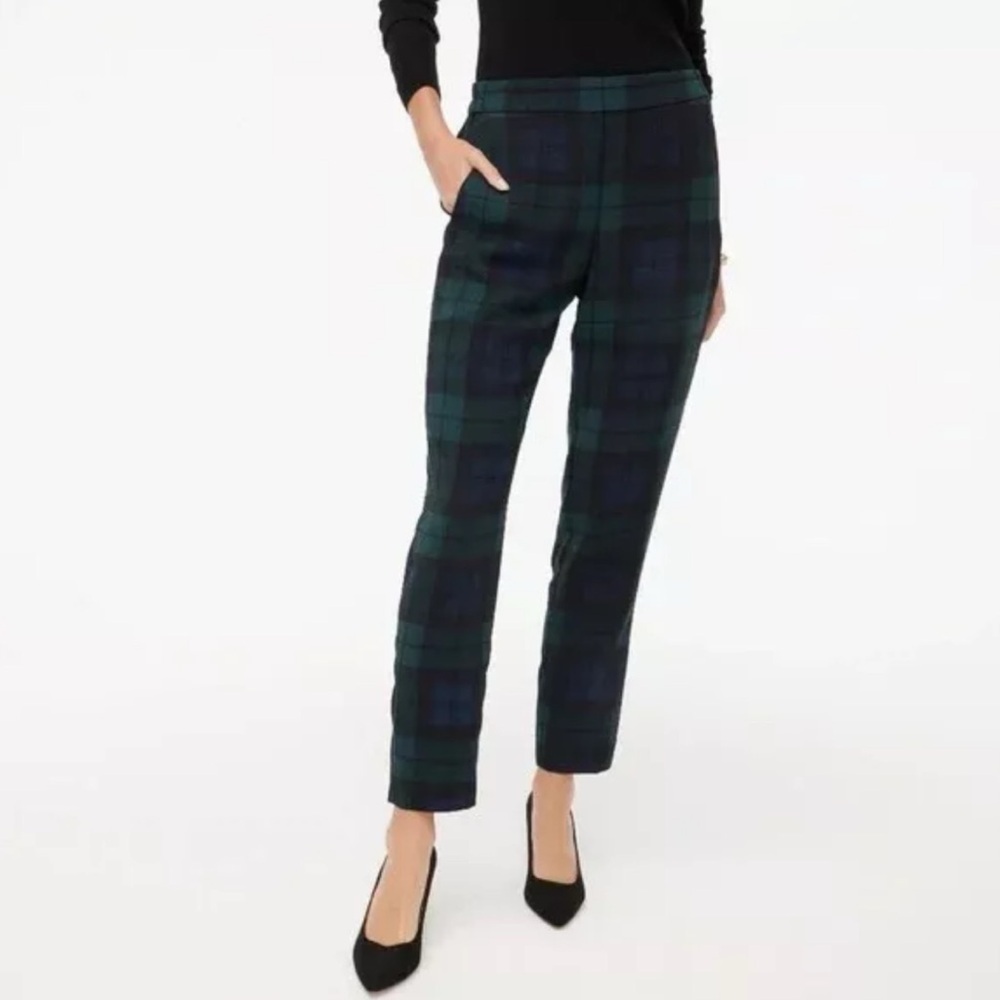 J Crew 4 Martie Wool Blend Pants Slacks Blackwash Plaid Ankle Lined Womens